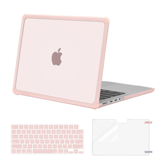 Picture of MOSISO Compatible with MacBook Pro 14 inch Case 2025-2021 M4 M3 M2 M1 A3112 A3185 A3401 A2918 A2992 A2779 A2442, Anti-Cracking Heavy Duty TPU Bumper Hard Case&Keyboard Skin&Screen Film, Pink