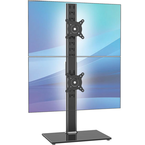 Picture of Dual Monitor Stand - Vertical Stack Screen Free-Standing Desk Mount Arm Riser Fits Two 13 to 34 Inch Computer Monitors with Swivel, Tilt, Height Adjustable, VESA Stand 100 x 100mm, 75 x 75mm AX05TB02