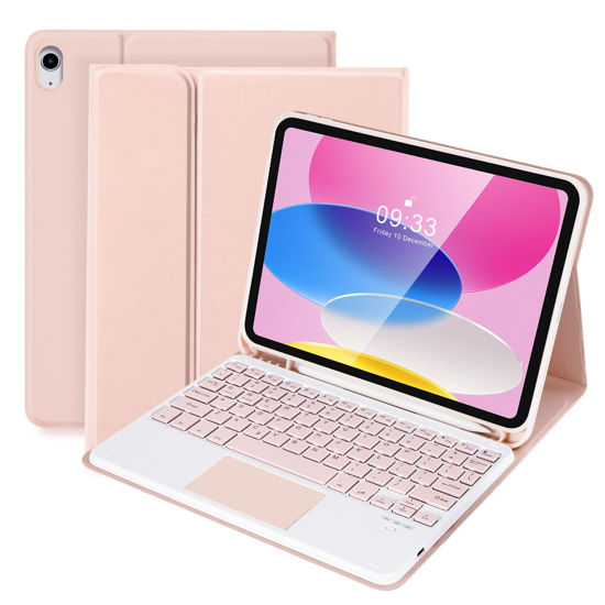 Picture of SOPPY Keyboard Case with Touchpad for iPad 10th Generation, Detachable Wireless Keyboard for iPad 10th Gen 10.9" 2022 (A2696/A2757/A2777), Slim Case with Pencil Holder for iPad 10th Gen 2022, Pink