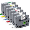 Picture of RAEMALL P Touch Label Tape 9mm 0.35 Inch Replacement for TZe-221 TZe121 TZe 421 521 621 721 Work for P Touch Label Maker PT-D210 H110 D600 (Black on White/Clear/Red/Blue/Yellow/Green), 6 Pack