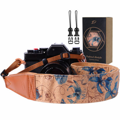 Picture of Padwa Lifestyle Cork Camera Strap - 2" Top Layer Cowhide Head Camera Straps for Photographers,Natural Log Crackle Art Print Style,Soft Chamois Velvet Padded Strap Quick Release fits All Cameras