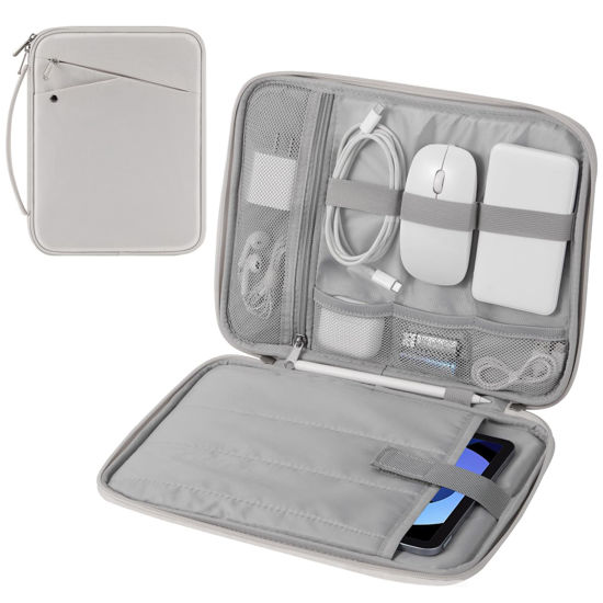 Picture of MoKo 9-11 Inch Tablet Sleeve Carrying Case with Handle, Padded Protective Travel Bag for New iPad Air/Pro 11 inch 2024,iPad 10th Gen 10.9,iPad Air 5/4th 10.9,iPad 9/8th 10.2,Tab S9/S8 11, Gray & White