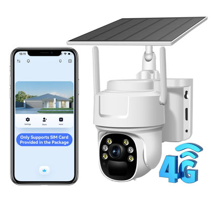 Picture of 4G LTE Cellular Security Camera, Solar-Powered No WiFi Needed Wireless Outdoor Security Camera with PIR Motion Sensor, 355° Live View, 2K HD Night Vision, Remote Access, 2-Way Audio, Built-in SIM Card