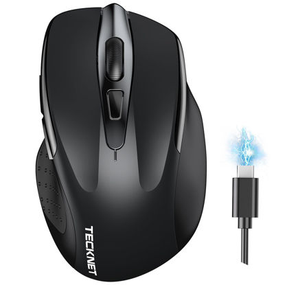 Picture of TECKNET Wireless Mouse (BT5.0/3.0 & 2.4G) Rechargeable 4800 DPI Silent Mouse 6 Buttons Bluetooth Mouse, USB A Mouse Wide Compatibility - Black