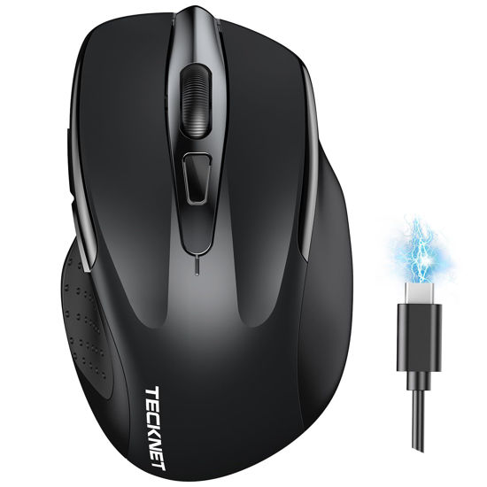 Picture of TECKNET Wireless Mouse (BT5.0/3.0 & 2.4G) Rechargeable 4800 DPI Silent Mouse 6 Buttons Bluetooth Mouse, USB A Mouse Wide Compatibility - Black