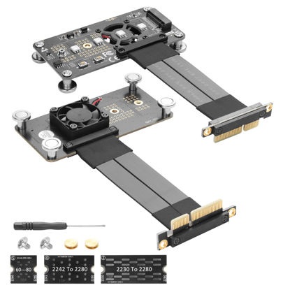 Picture of CERRXIAN M.2 NVME M-key SSD to PCI-E 4X Extension Cable with Cooling Fan and Automatic Discoloration LED,Supports 2230/2242 / 2260/2280 M.2 NGFF NVME SSD