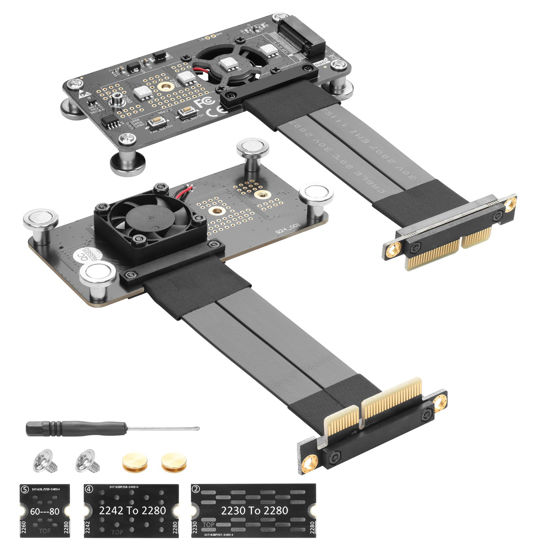 Picture of CERRXIAN M.2 NVME M-key SSD to PCI-E 4X Extension Cable with Cooling Fan and Automatic Discoloration LED,Supports 2230/2242 / 2260/2280 M.2 NGFF NVME SSD