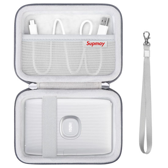 Picture of Hard Carrying Case for Fujifilm Instax Mini Link 2/ Instax Mini Link 3 Smartphone Printer, Instax Mini Printer Travel Storage Case with Mesh Pocket for USB Cable, Instax Mini Film, Grey