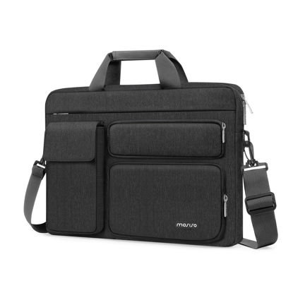 Picture of MOSISO Laptop Shoulder Bag Compatible with MacBook Air 15 inch M3 M2 2024 2023/Pro 16 M3 M2 M1 2024-2019,15-15.6 inch Notebook with 2 Raised&1 Flapover&1 Horizontal Pocket&Handle&Belt, Slate Gray