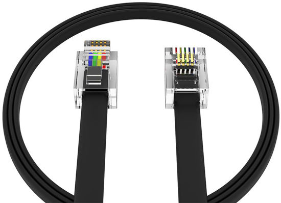 Picture of (1 Pack) 3 Feet Black Telephone Cable 6P4C RJ11 Male to Male, Made in USA Pro Grade Phone Line Cord