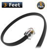 Picture of (1 Pack) 3 Feet Black Telephone Cable 6P4C RJ11 Male to Male, Made in USA Pro Grade Phone Line Cord