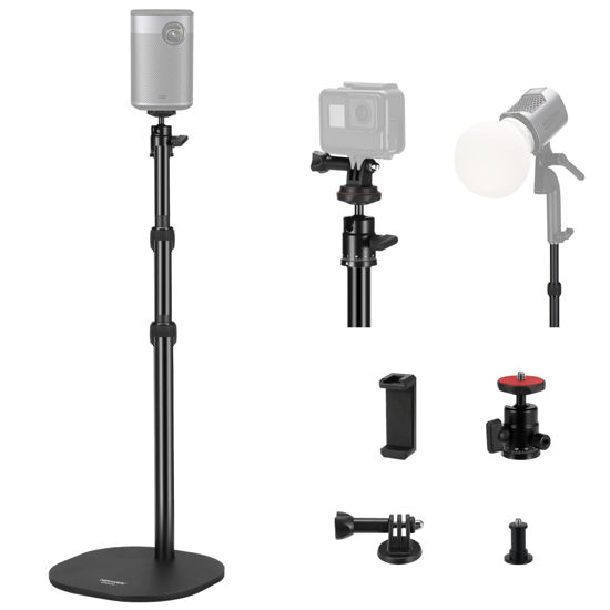 Picture of NEEWER Tabletop Projector Stand Compatible with XGIMI Nebula MEVO, 16"-35"/40-90cm Floor Camera Stand with Phone Holder & Action Camera Mount for GoPro/Projector/Webcam/Camera/Phone/LED Lights, DS006