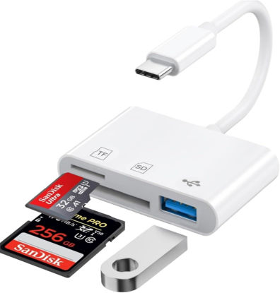 Picture of USB C SD Card Reader for iPhone 15/iPad/Mac, 3 in 1 USB-C Memory Trail Camera Card Adapter with Dual Slots & USB Port, Type C to Micro SD Memory Card Reader for Phone, Laptop and More USBC Devices