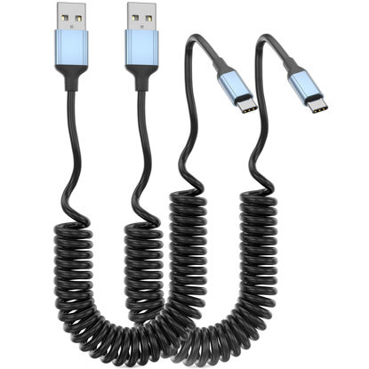 Picture of Coiled USB C Cable, 2Pack Retractable USB C Charger Cable Car Play iPhone 15 Car Charger Cord 3ft USB Type C Charger Cable Fast Charging Cord for iPhone 16/15, Samsung Galaxy S23, Google Pixel