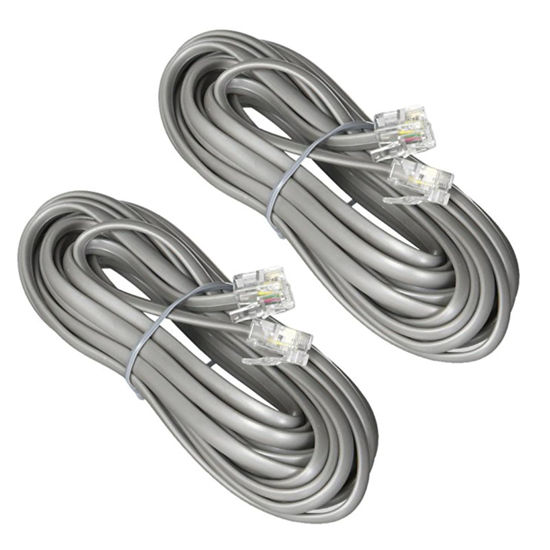 Picture of 1st Choice Pack of 2 Telephone Line Cord Heavy Duty Silver Satin 4 Conductor 14-ft