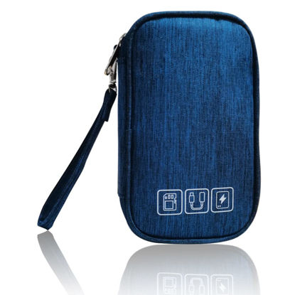 Picture of Electronic Organizer Bag Cable Organizer Travel Cord Organizer Case Pouch Portable Carrying Case for Charger Hard Drive Earphone USB SD Card (Navy)