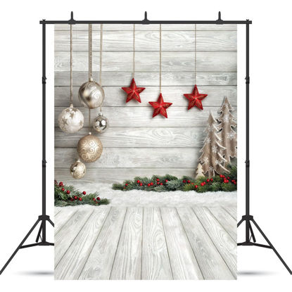 Picture of SJOLOON Christmas Backdrop Balls White Wood Floor Photography Backdrop Christmas Backdrops for Photography Photo Backdrops Studio Background 10383(5x7FT)