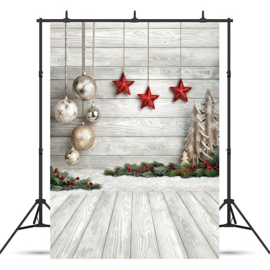Picture of SJOLOON Christmas Backdrop Balls White Wood Floor Photography Backdrop Christmas Backdrops for Photography Photo Backdrops Studio Background 10383(5x7FT)
