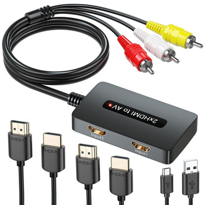 Picture of Dual Port HDMI to RCA Converter, Two HDMI to AV Composite Converter, Support 2 Port HDMI in and Select One to Display on Old TV with RCA(Yellow/White/Red), Compatible with PS3/4, DVD, HDMI TV Sticks