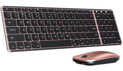 Picture of Wireless Bluetooth Keyboard and Mouse for Mac, Multi-Device Rechargeable Slim Keyboard and Mouse Stainless Steel Full Size, Compatible with MacBook Pro/Air, iPad, iMac - Black Rose Gold