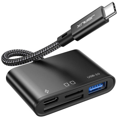 Picture of 4-in-1 USB C SD Card Reader, JSAUX USB-C Micro SD Card Reader with (USB 3.0 & Charging) Port Compatible with iPhone 16/16 Plus/16 Pro/16 Pro Max, Android, Mac, Galaxy, iPad Pro, Camera-Black