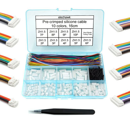 Picture of ZH 1.5MM Connectors and 28AWG Pre-Crimped Silicone Cables kit Compatible with JST ZH 1.5 Connector 2/3/4/5/6/7/8/9/10 Pin Housing Adapter Cable with Length of 160mm (6.3inch) Wire