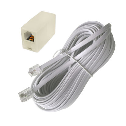 Picture of GIEHOUGRIO 33 Feet Long Telephone Extension Cord, Phone Cord ，Telephone Cable with Standard RJ-11 6P4C Plug and 1 in-Line Coupler-White