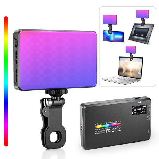 Picture of Sunydog RGB Video Lights Selfie Light, Rechargeable Selfie Light with Clip, Pocket LED Video Light, 2500K-9000K Dimmable 20 Scene Lighting Effects for Online Meeting Live Streaming Selfie Makeup