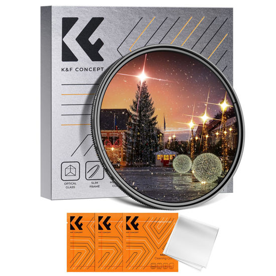Picture of K&F Concept 62mm Variable Star Filter Cross Screen Starburst Filter 4, 8 Points -18 Layer Coating Ultra Slim Optical Glas Camera Lens Filter with 3 Cleaning Cloth