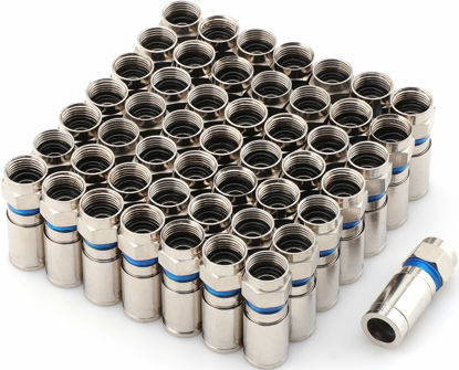 Picture of PASOW Compression RG6 F Connector Coax Coaxial Adapter Plug for Satellite & Cable TV (50 Pack)