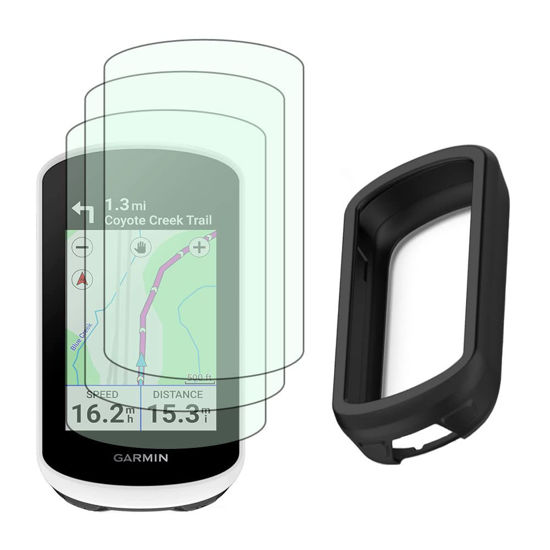 Picture of SHUAXI Screen Protector (3+1pack) for Garmin edge explore 2 and Silicone Case Cover,Tempered Glass Film Anti-Scratch High Definition Full Coverage