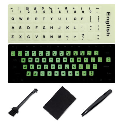 Picture of English Keyboard Sticker Glow in The Dark [4 in 1],Luminous Replacement English Letter Keyboard Sticker Universal for Laptop Computer Notebook Desktop,Luminescent Alphabet Keyboard Sticker