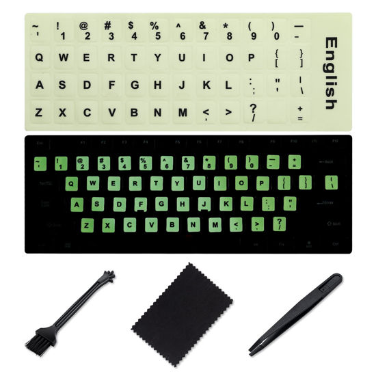 Picture of English Keyboard Sticker Glow in The Dark [4 in 1],Luminous Replacement English Letter Keyboard Sticker Universal for Laptop Computer Notebook Desktop,Luminescent Alphabet Keyboard Sticker