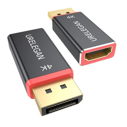 Picture of URELEGAN 4K Display Port to HDMI Adapter 2-Pack (NOT USB), Computer DisplayPort to HDMI Monitor Male to Female Adapter, DP to HDMI Connector Aluminum Shell Compatible for Dell, Lenovo, HP,GPU, AMD