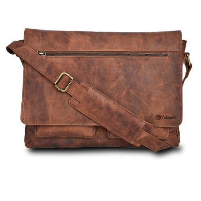 Picture of VALENCHI Leather Messenger Bag For Men - Laptop Messenger Briefcase & Shoulder Bag-Office, Work, Travel