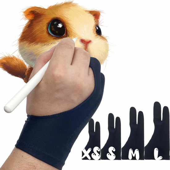 Picture of AKX Artist Glove, Palm Rejection Drawing Glove for Graphic Tablet, iPad - Smudge Guard, 2-Finger, Good for Left and Right Hand (Black, Medium, 2 Pack)