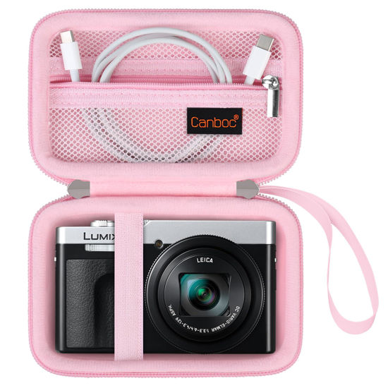 Picture of Canboc Carrying Case for Panasonic LUMIX ZS99/ LX10/ ZS80/ ZS100/ ZS70/ ZS200/ ZS60 4K Digital Camera, Point and Shoot Camera Bag, Zipper Mesh Pocket fits USB Cable, Batteries, Pink