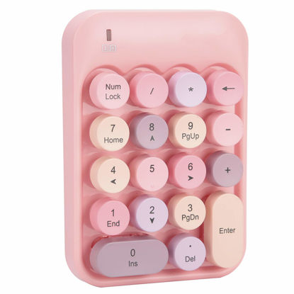 Picture of S erounder Wireless Numeric Keypad, Mini Digital Numpad 18 Keys Ergonomic Number Pad Keyboard with 2.4G USB Receiver & Cholate Keycap for LaptopPCDesktop(Pink)