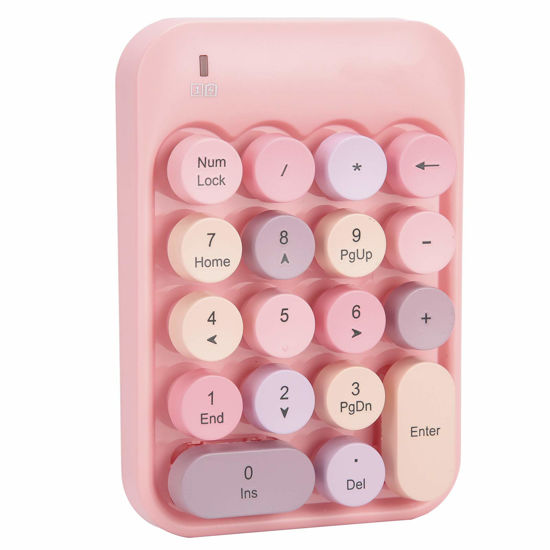 Picture of S erounder Wireless Numeric Keypad, Mini Digital Numpad 18 Keys Ergonomic Number Pad Keyboard with 2.4G USB Receiver & Cholate Keycap for LaptopPCDesktop(Pink)