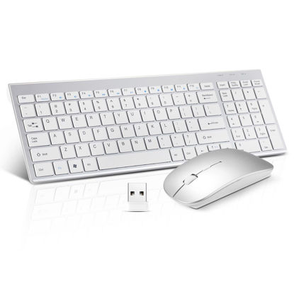 Picture of Wireless Keyboard and Mouse Combo, Compact Quiet Wireless Keyboard and Mouse Set 2.4G Ultra-Thin Sleek Design for Windows, Computer, Desktop, PC, Notebook, Laptop-Silver White