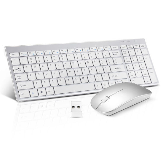 Picture of Wireless Keyboard and Mouse Combo, Compact Quiet Wireless Keyboard and Mouse Set 2.4G Ultra-Thin Sleek Design for Windows, Computer, Desktop, PC, Notebook, Laptop-Silver White