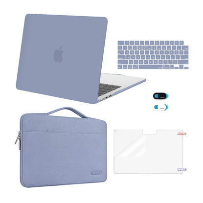 Picture of MOSISO Compatible with MacBook Air 13 inch Case 2024 2023 2022 M3 A3113 M2 A2681, Plastic Hard Shell&Sleeve Bag&Keyboard Skin&Webcam Cover&Screen Film for MacBook Air 13.6 inch Case, Lavender Gray