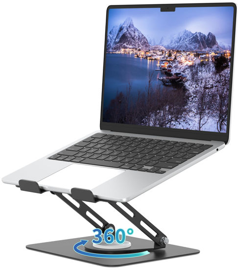 Picture of ALASHI Laptop Stand for Desk with 360 Rotating Base, Multi-Angle Adjustable Laptop Stands, Foldable Laptop Riser Compatible with 10 to 15.6 Inches PC Computer, Black