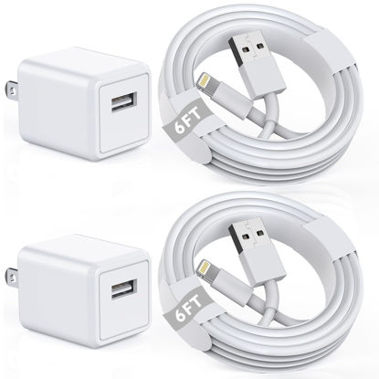 Picture of iPhone Charger [Apple MFi Certified] Apple Charger Cord 2Pcak 6FT Lightning Cable Fast Charging with Wall Charger Block Travel Plug Brick Adapter for iPhone 14/13/12/11/XS/XR/SE/7/8/8 Plus/AirPods