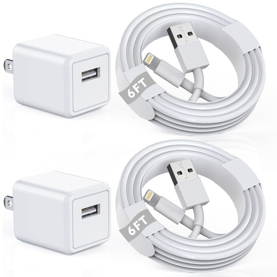 Picture of iPhone Charger [Apple MFi Certified] Apple Charger Cord 2Pcak 6FT Lightning Cable Fast Charging with Wall Charger Block Travel Plug Brick Adapter for iPhone 14/13/12/11/XS/XR/SE/7/8/8 Plus/AirPods