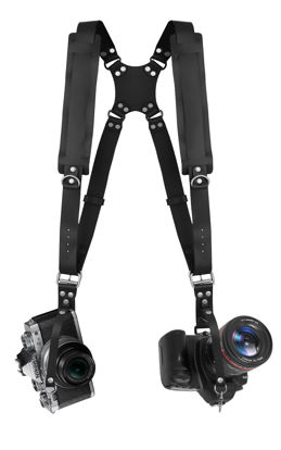 Picture of Bebaimis Dual Camera Harness for 2 Cameras,Shoulder Leather Camera Strap for Photographers,Double Camera Strap Camera Harness for 2 Cameras,Dual Camera Harness for Photographers,for DSLR/SLR,Black