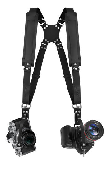 Picture of Bebaimis Dual Camera Harness for 2 Cameras,Shoulder Leather Camera Strap for Photographers,Double Camera Strap Camera Harness for 2 Cameras,Dual Camera Harness for Photographers,for DSLR/SLR,Black