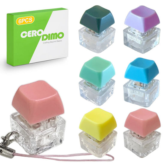 Picture of CeroDimo 6 Pack Keyboard Keychain, Keycap Keychain, Stress Relief, Mechanical Switch Clicker Fidget for Office, Home, School, Adults