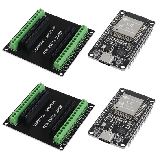 Picture of AITRIP 2 Sets 30PIN ESP32 ESP-32S Type-C USB CP2102 Development Board + ESP32 Breakout Board Shield GPIO 1 into 2 Board 2.4GHz WiFi Bluetooth Dual Core for Arduino