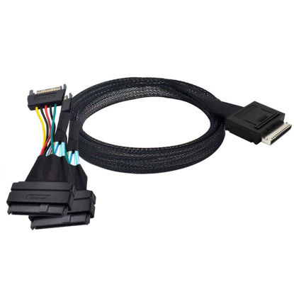 Picture of CY SFF-8611 to SFF-8639 Cable,OCuLink PCIe PCI-Express SFF-8611 8X 8-Lane to 2 SFF-8639 U.2 4X SSD Data Active Cable 50cm